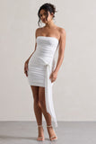 Jesse White Ruched Mini Dress With Knot Detail