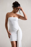 Jesse White Ruched Mini Dress With Knot Detail