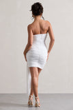 Jesse White Ruched Mini Dress With Knot Detail