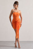 Jesse Orange Ruched Mini Dress With Knot Detail