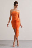 Jesse Orange Ruched Mini Dress With Knot Detail