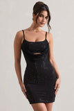 Last Dance Black Embellished Strappy Cowl-Neck Mini Dress