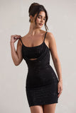 Last Dance Black Embellished Strappy Cowl-Neck Mini Dress