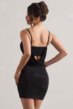 Last Dance Black Embellished Strappy Cowl-Neck Mini Dress