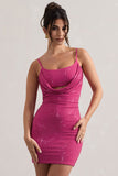 Last Dance Dark Pink Embellished Strappy Cowl-Neck Mini Dress