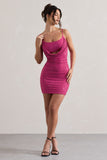 Last Dance Dark Pink Embellished Strappy Cowl-Neck Mini Dress