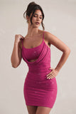 Last Dance Dark Pink Embellished Strappy Cowl-Neck Mini Dress