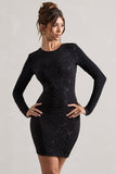 Stefani Black Embellished Cowl-Back Long Sleeve Mini Dress