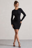 Stefani Black Embellished Cowl-Back Long Sleeve Mini Dress