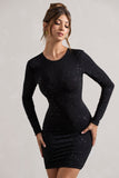 Stefani Black Embellished Cowl-Back Long Sleeve Mini Dress