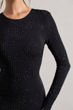 Stefani Black Embellished Cowl-Back Long Sleeve Mini Dress