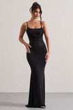Costella Black Embellished Strappy Cowl-Neck Maxi Dress