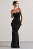 Costella Black Embellished Strappy Cowl-Neck Maxi Dress