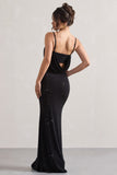 Costella Black Embellished Strappy Cowl-Neck Maxi Dress