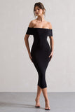 Averie Black Bodycon Bardot Midi Dress
