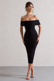 Averie Black Bodycon Bardot Midi Dress