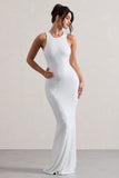 Escala White Embellished Racer-Neck Maxi Dress