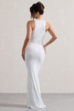 Escala White Embellished Racer-Neck Maxi Dress