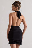 Rodeo Black Ruched Halter-Neck Mini Dress With Ruffles