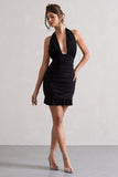 Rodeo Black Ruched Halter-Neck Mini Dress With Ruffles