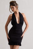 Rodeo Black Ruched Halter-Neck Mini Dress With Ruffles