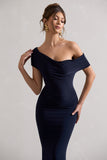 Avila Navy Asymmetric Bardot Maxi Dress