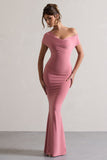 Avila Blush Pink Asymmetric Bardot Maxi Dress