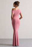 Avila Blush Pink Asymmetric Bardot Maxi Dress