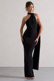 Miss Black One Shoulder Backless Maxi Dress With Scarf