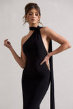 Miss Black One Shoulder Backless Maxi Dress With Scarf