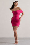 Zeta Dark Pink Bodycon Bardot Mini Dress
