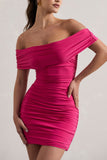 Zeta Dark Pink Bodycon Bardot Mini Dress