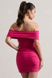 Zeta Dark Pink Bodycon Bardot Mini Dress