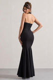 Plaza Black Plunge Halter-Neck Fishtail Maxi Dress