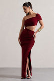 Milos Berry One-Shoulder Cut-Out Maxi Dress With Split