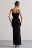 Devon Black Ruched Strappy Maxi Dress With Splits