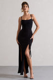 Devon Black Ruched Strappy Maxi Dress With Splits