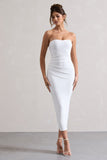 East End White Strapless Gathered Midi Dress