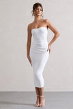 East End White Strapless Gathered Midi Dress