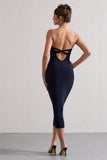 East End Navy Strapless Gathered Midi Dress