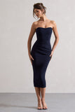 East End Navy Strapless Gathered Midi Dress
