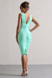Attract Mint Ruched Plunge-Neck Midi Dress