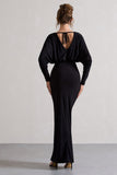 Ruth Black Draped Plunge-Neck Maxi Dress