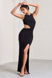 Ashley Black Asymmetric Sleeveless Cut-Out Split Maxi Dress