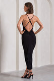 Enamour Black Strappy Plunge-Neck Wrap Maxi Dress
