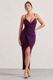 Enamour Plum Strappy Plunge-Neck Wrap Maxi Dress
