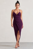 Enamour Plum Strappy Plunge-Neck Wrap Maxi Dress