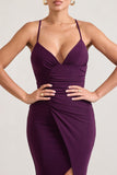 Enamour Plum Strappy Plunge-Neck Wrap Maxi Dress