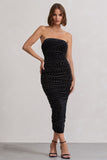 In A Daze Black Bodycon Embellished Strapless Midi Dress
