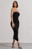 In A Daze Black Bodycon Embellished Strapless Midi Dress